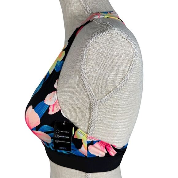 PINK Victoria's Secret Black Tropical Keyhole Gym To Swim Sports Bra - Picture 5 of 11